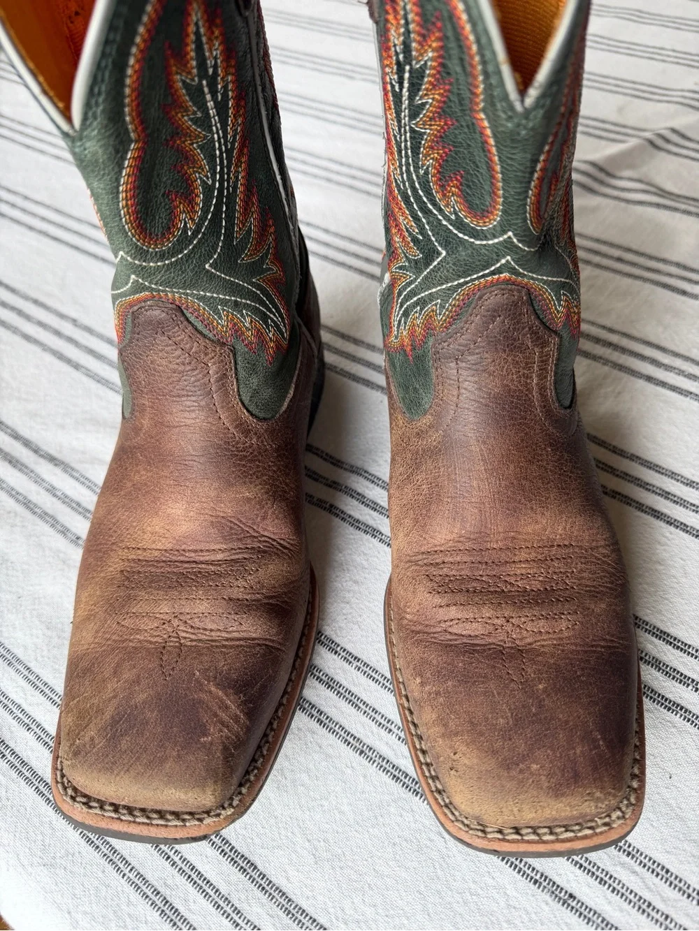 Ariat Brown Leather Boots with beautiful Green Embroidered Shaft